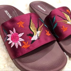 Soda Embroidered Women’s Slides Size 8